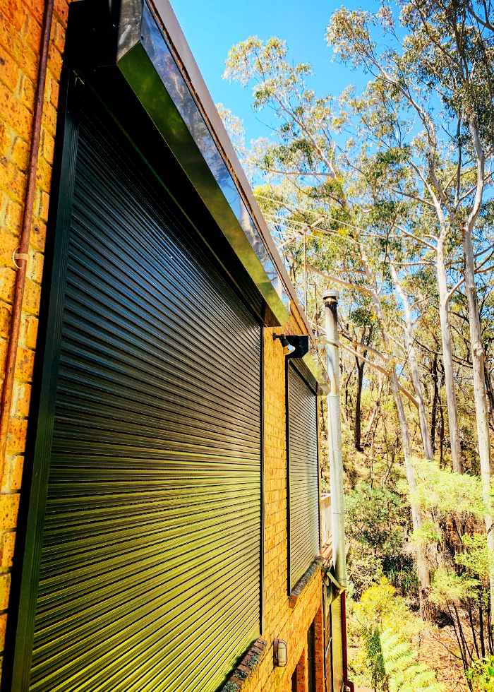 Pictured: BAL FZ shutters installed in the Blue mountains NSW in preparation for the 2019 bushfire season.
